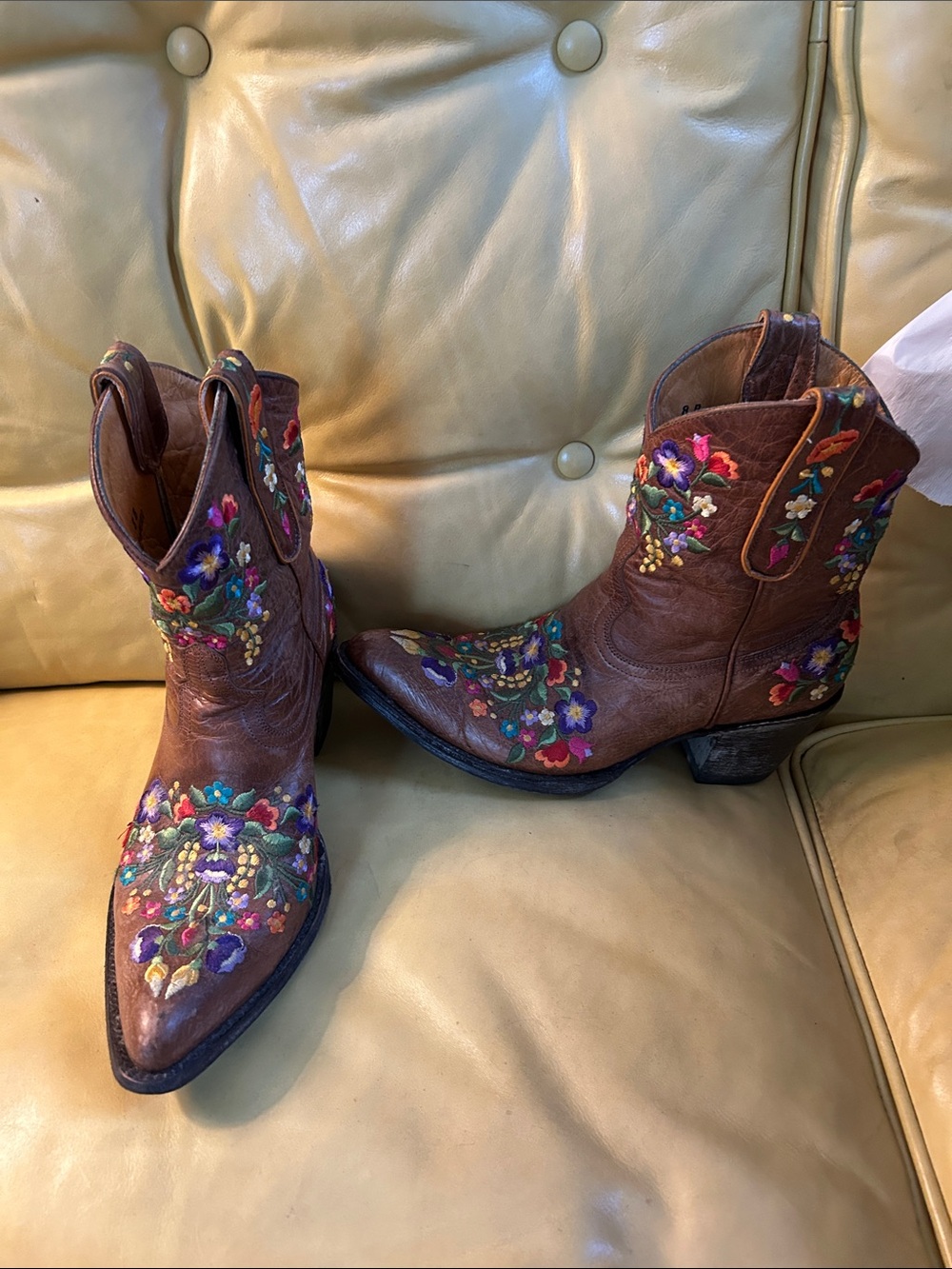Old Gringo Brown Embroidered Western Ankle Boots - Floral Accent Made in Mexico